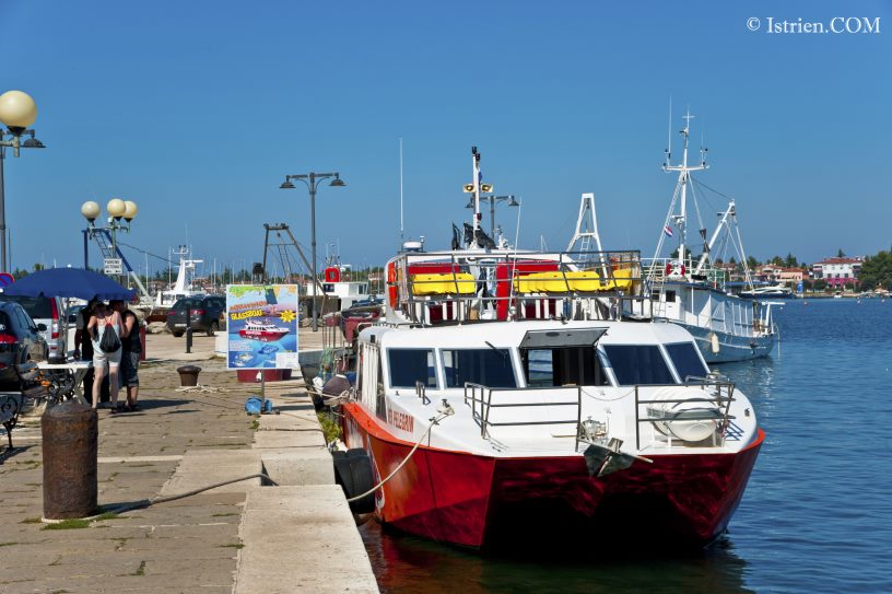 Ausflugsboot am Hafen in Umag